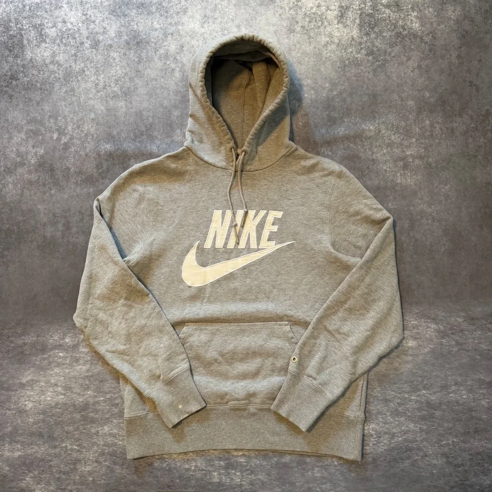 Vtg Y2K Nike Sportswear Pullover Hoodie Gray White Spell Out Swoosh Logo Mens M